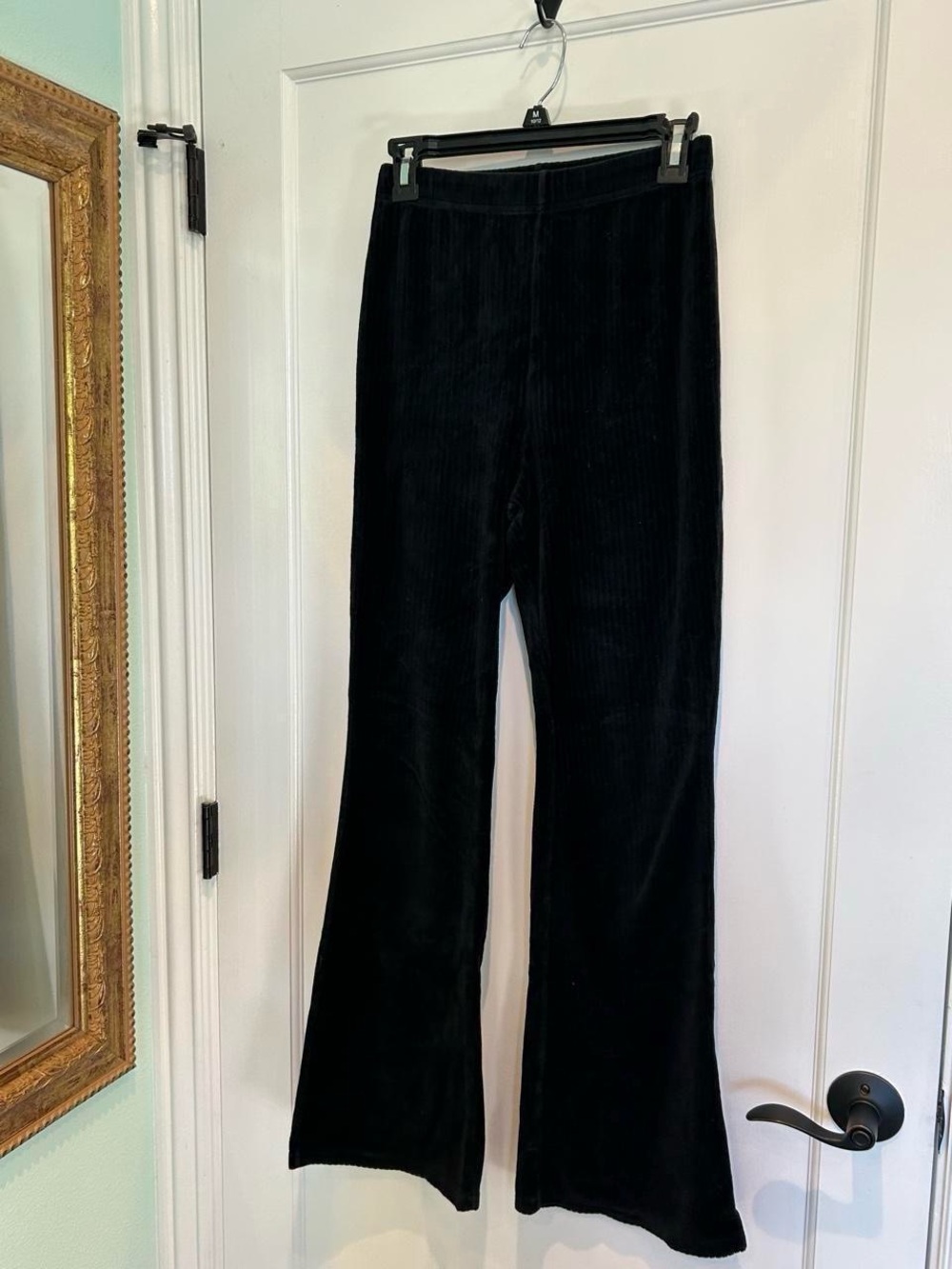 H&M black velvet flare pants